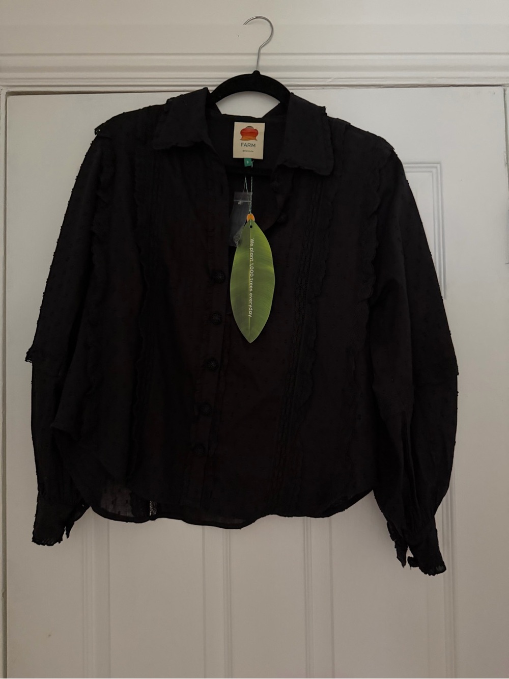 FARM Rio Black Textured Dot Button-Down Blouse